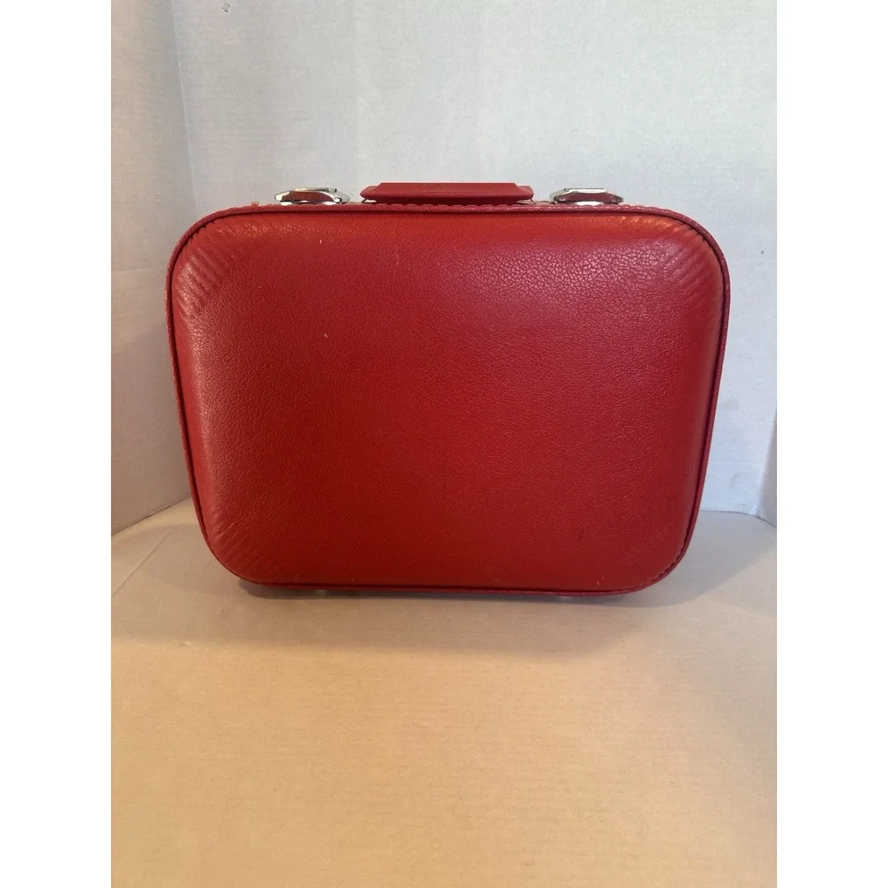 Going To Grandma's Red Vinyl Hard Suite Case Red Trojan Luggage